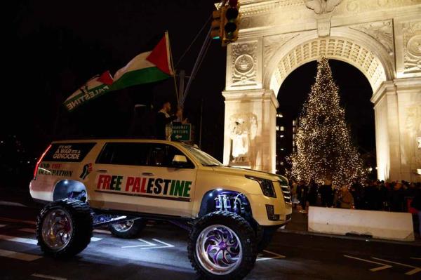 Protestors gather during a rally at Washington Square Park.