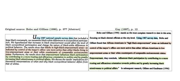 Examples of alleged plagiarism by the Harvard University president.