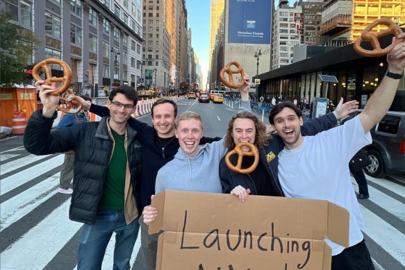 Toby Thomas-Smith (second from right) and the Kiki team have come under fire for its pivot from a subletting business to a girls o<em></em>nly social club.