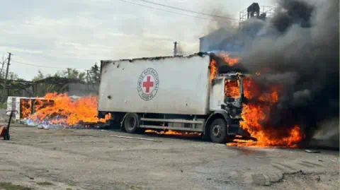 ZELENSKY/TELEGRAM Zelensky posted this photo of the scene wher<em></em>e he says Russian artillery killed three aid workers