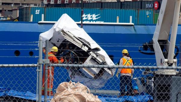 Debris from the Titan submersible, recovered from the ocean floor near the wreck of the Titanic, is unloaded from the ship Horizon Arctic at the Canadian Coast Guard pier in St. John's, Newfoundland</p>
<p> Pic:The Canadian Press /AP