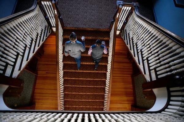 The grand staircase in the Stanley Hotel