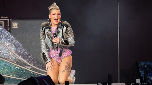 Pink performing on stage at BST Hyde Park in London. Pic: PA</p>
<p>