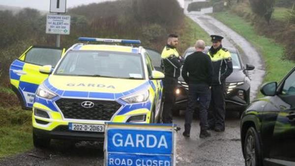 A Garda road block near to the scene in the Rathmoylan area of Dunmore East, Co Waterford, wher<em></em>e gardaí are investigating the death of a six-year-old boy whose body was found in a car. Picture: Brian Lawless/PA Wire