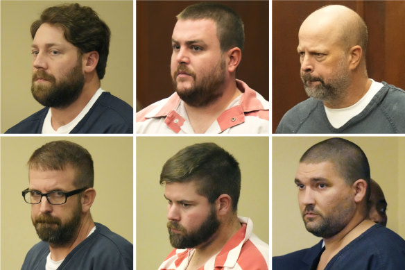 (Left-to-right, from top) Former Rankin County sheriff’s deputies Hunter Elward, Christian Dedmon, Brett McAlpin, Jeffrey Middleton, Daniel Opdyke and former Richland police officer Joshua Hartfield.