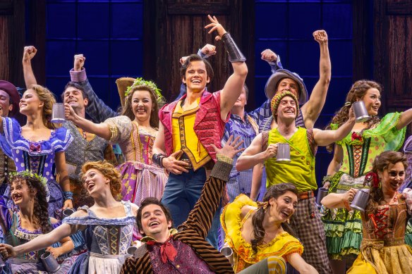 No one hits like Gaston, matches wits like Gaston: Brisbane’s Jackson Head (centre) plays the musical’s co<em></em>nceited villain.